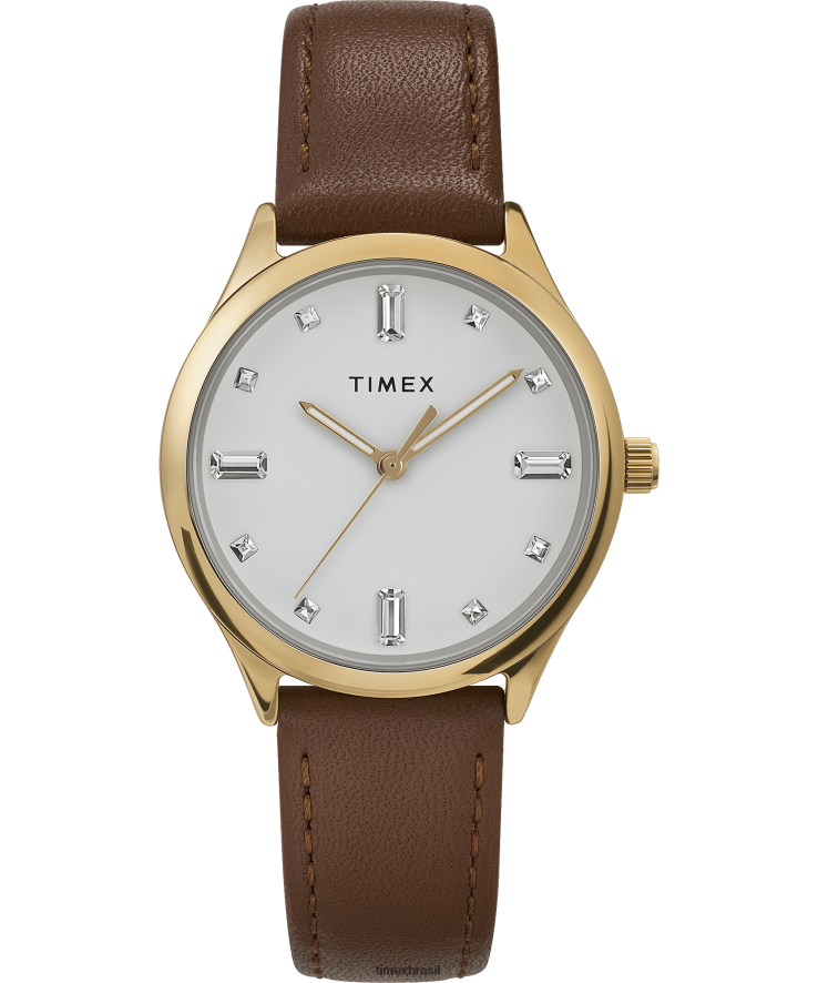 relógios | Timex mulheres relógio moderno com pulseira de couro de 32 mm XFN60X385 tom dourado/marrom/branco