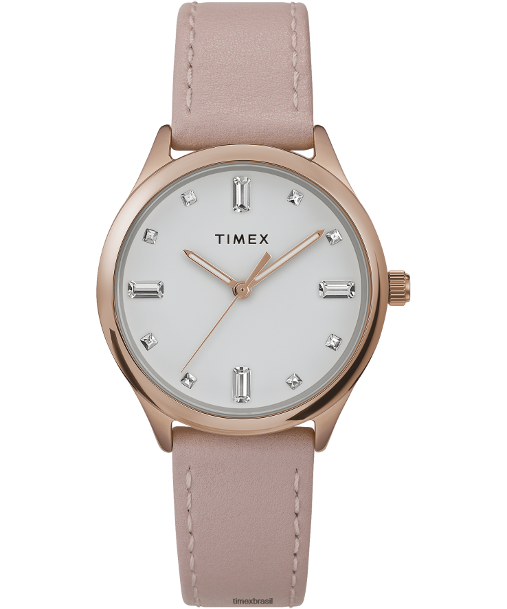 relógios | Timex mulheres relógio moderno com pulseira de couro de 32 mm com leitor fácil XFN60X384 tom rosa dourado/rosa/branco