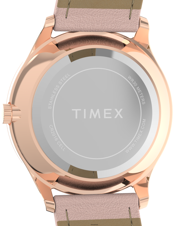 relógios | Timex mulheres relógio moderno com pulseira de couro de 32 mm com leitor fácil XFN60X384 tom rosa dourado/rosa/branco