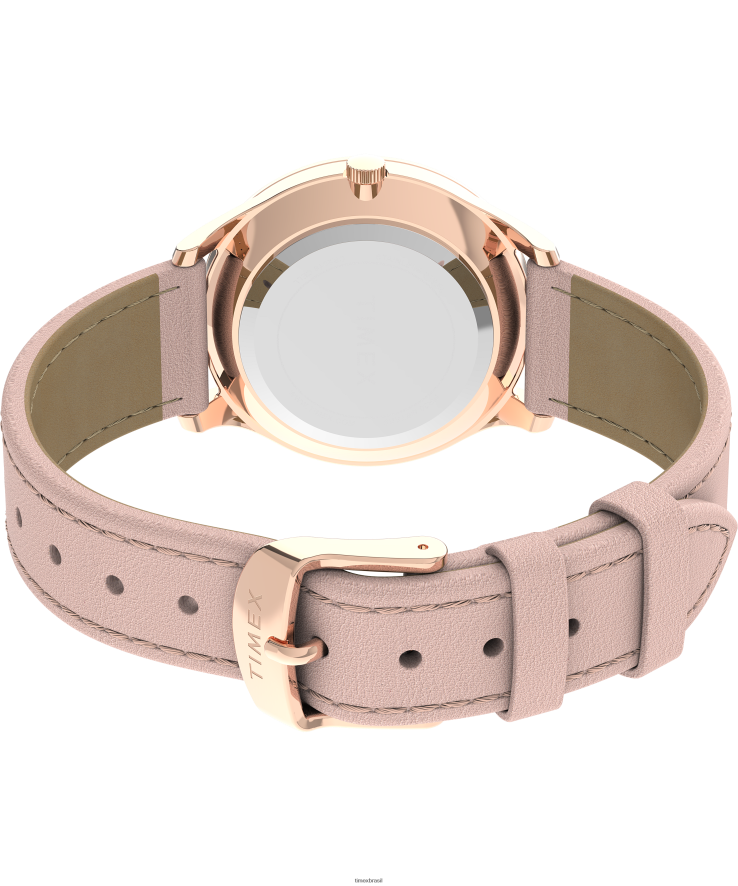 relógios | Timex mulheres relógio moderno com pulseira de couro de 32 mm com leitor fácil XFN60X384 tom rosa dourado/rosa/branco
