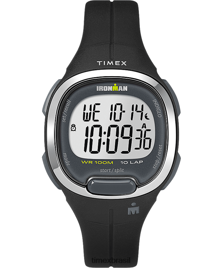 relógios | Timex mulheres Ironman Transit Relógio com pulseira de resina de tamanho médio de 33 mm XFN60X411 preto/tom prateado