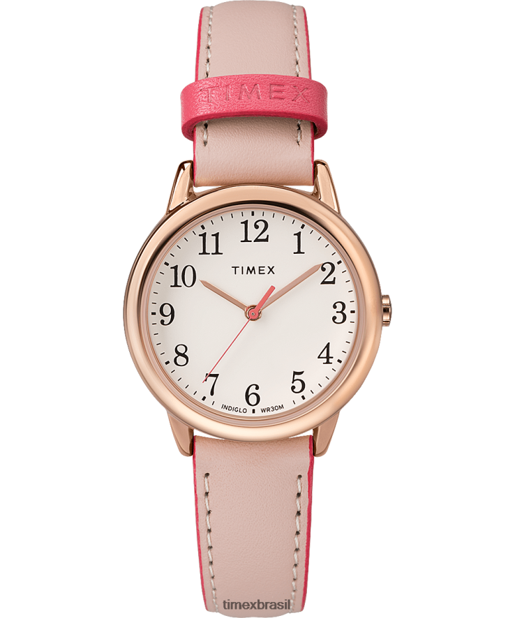 relógios | Timex mulheres Relógio com pulseira de couro de 30 mm colorido pop de leitura fácil XFN60X390 tom rosa dourado/rosa/creme
