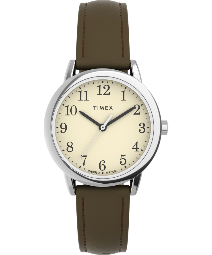 relógios | Timex mulheres easy reader relógio com pulseira de couro ajustável de 30 mm XFN60X396 tom prateado/marrom/creme