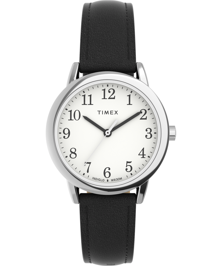 relógios | Timex mulheres easy reader relógio com pulseira de couro ajustável de 30 mm XFN60X397 tom prateado/preto/branco
