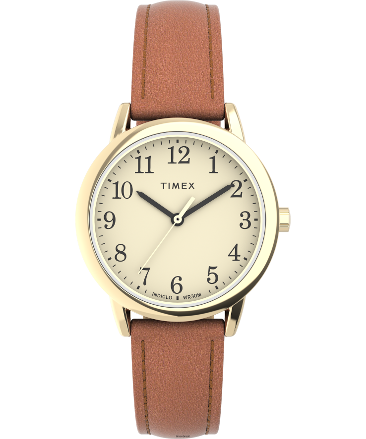 relógios | Timex mulheres easy reader relógio com pulseira de couro ajustável de 30 mm XFN60X398 tom dourado/marrom/creme
