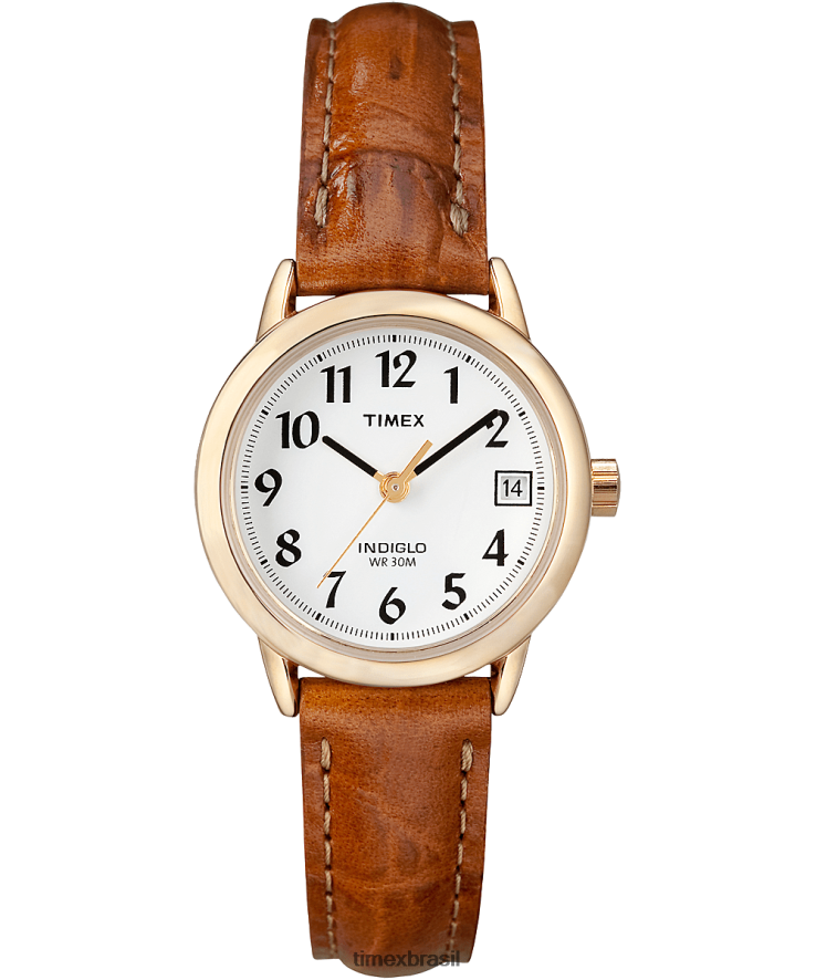 relógios | Timex mulheres relógio com pulseira de couro de 25 mm easy reader XFN60X388 tom dourado/marrom/branco