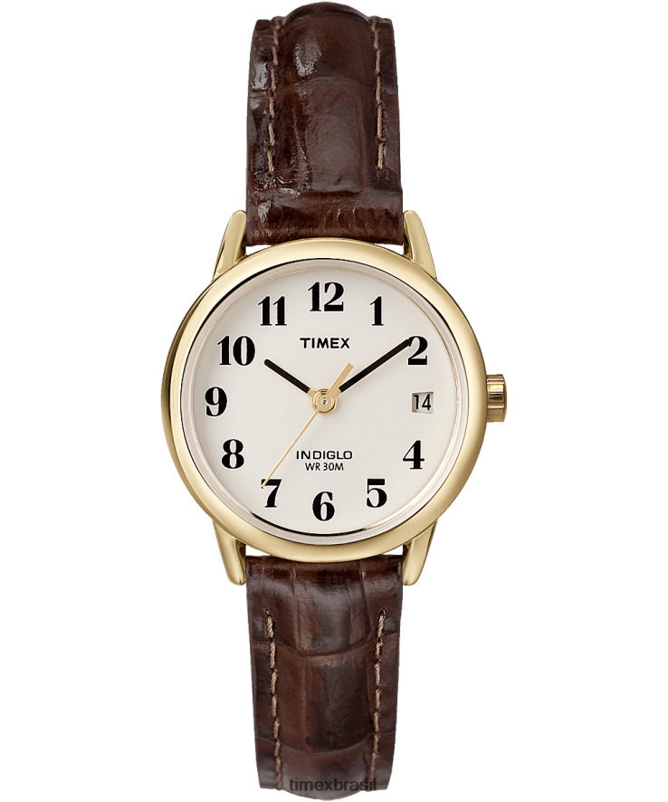 relógios | Timex mulheres relógio com pulseira de couro de 25 mm easy reader XFN60X394 dourado/marrom/natural