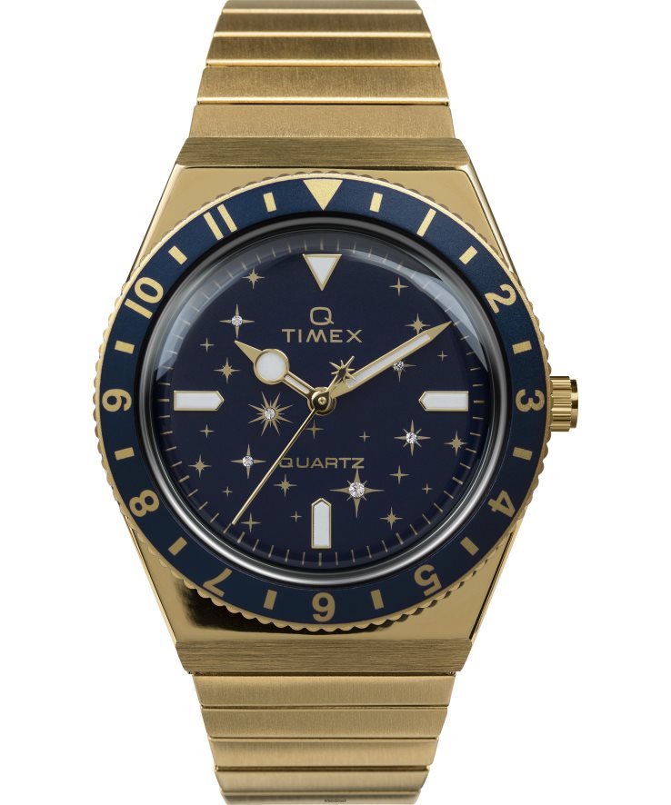 relógios | Q Timex mulheres relógio com banda de expansão de aço inoxidável celestial de 36 mm XFN60X328 tom dourado/azul