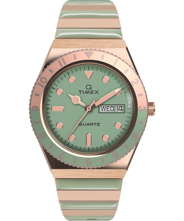 relógios | Q Timex mulheres relógio com pulseira de expansão em aço inoxidável malibu 36mm XFN60X338 tom rosa dourado/verde