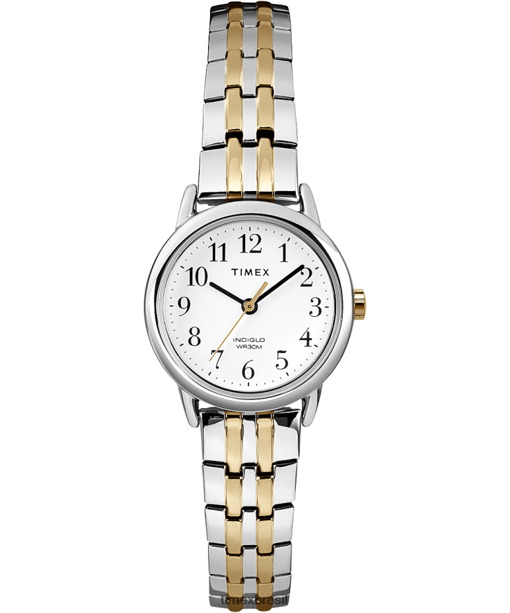 relógios | Timex mulheres leitor fácil banda de expansão de 25mm XFN60X334 tom prateado/dois tons/branco