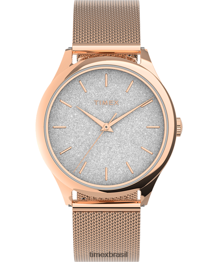 relógios | Timex mulheres opulência celestial relógio com pulseira de malha de aço inoxidável de 32 mm XFN60X352 tom rosa dourado/branco
