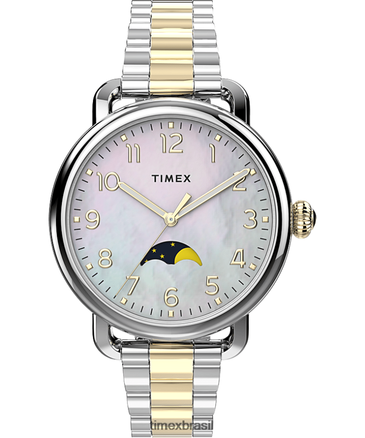 relógios | Timex mulheres relógio com pulseira de aço inoxidável padrão de 34 mm XFN60X374 prateado/bicolor/madrepérola