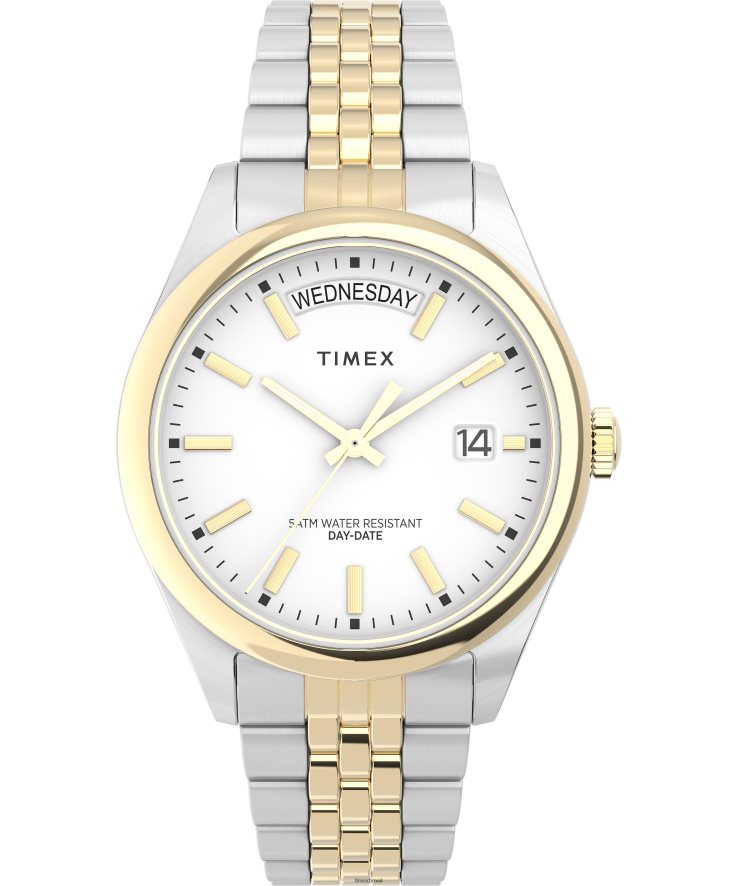 relógios | Timex mulheres relógio legado com pulseira de aço inoxidável de 36 mm com dia e data XFN60X365 bicolor/branco