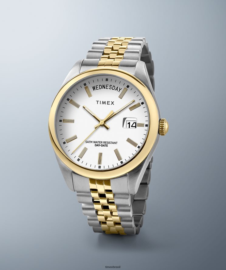relógios | Timex mulheres relógio legado com pulseira de aço inoxidável de 36 mm com dia e data XFN60X365 bicolor/branco