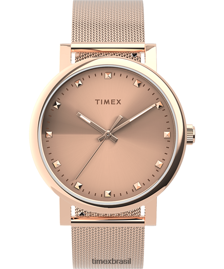 relógios | Timex mulheres relógio original com pulseira de malha de aço inoxidável de 38 mm XFN60X345 tom rosa dourado