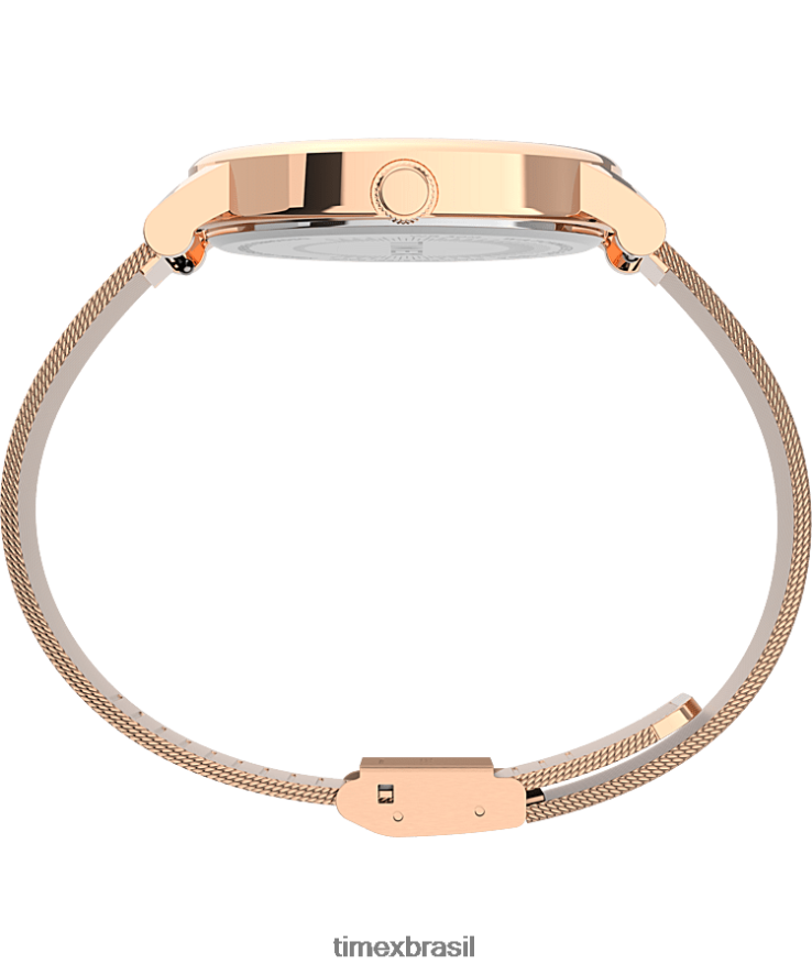 relógios | Timex mulheres relógio original com pulseira de malha de aço inoxidável de 38 mm XFN60X345 tom rosa dourado