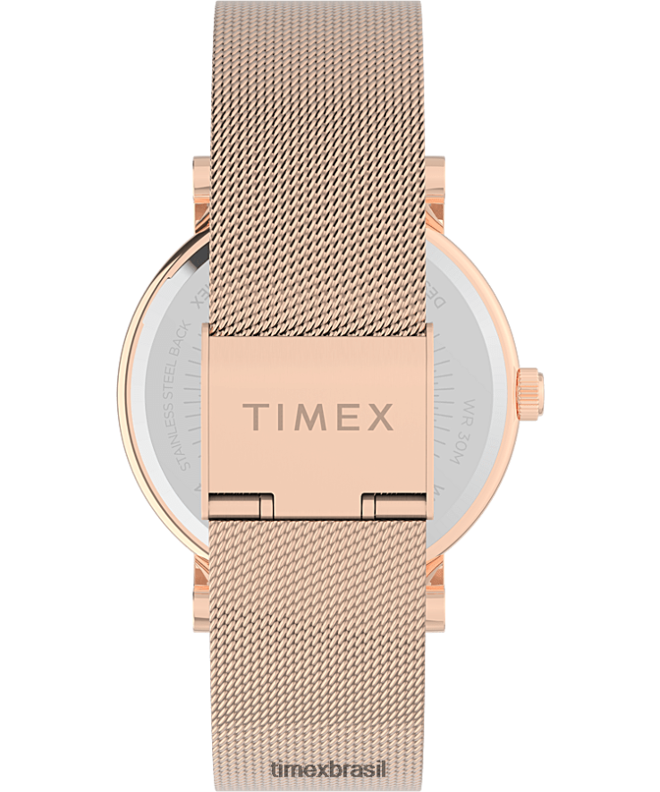 relógios | Timex mulheres relógio original com pulseira de malha de aço inoxidável de 38 mm XFN60X345 tom rosa dourado