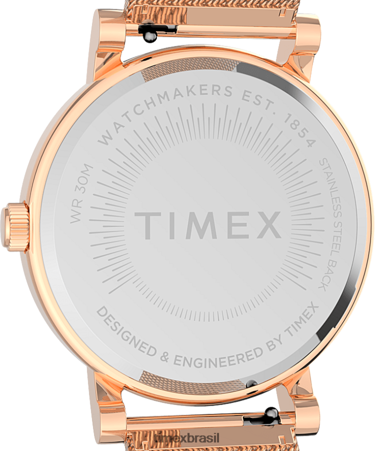 relógios | Timex mulheres relógio original com pulseira de malha de aço inoxidável de 38 mm XFN60X345 tom rosa dourado