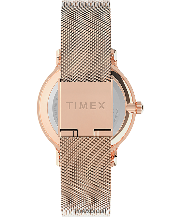 relógios | Timex mulheres transcende relógio com pulseira de malha de aço inoxidável de 31 mm XFN60X362 tom rosa dourado/rosa