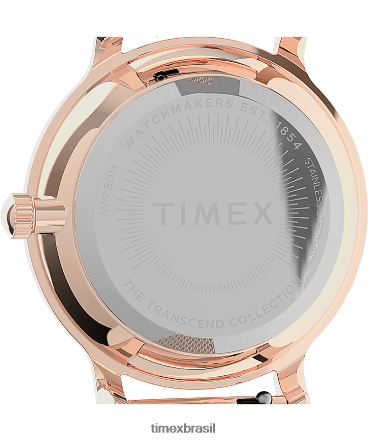 relógios | Timex mulheres transcende relógio com pulseira de malha de aço inoxidável de 31 mm XFN60X362 tom rosa dourado/rosa